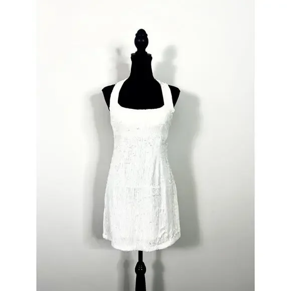 Show Me Your Mumu Samba Mini White Liquid Sequin Dress Medium - Picture 4 of 7